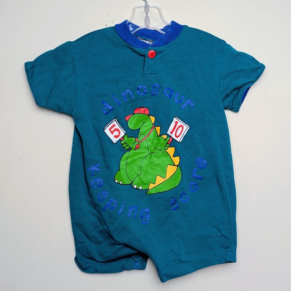 Vintage Jet Set Kids Dinosaur Keeping Score One Piece Romper‎ Jumpsuit Size 2T